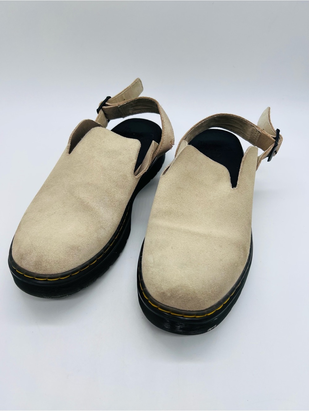 Dr. Martens Beige Suede Slingback Carlson Loafers with Black Sole